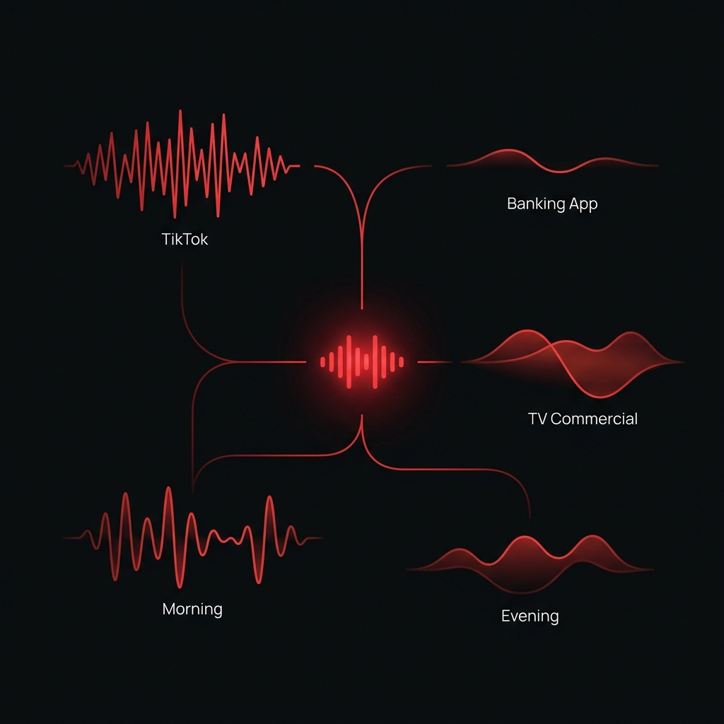 Adaptive Sound Identities: One sonic DNA, many expressions – TikTok, Banking App, TV spot, Morning and Evening