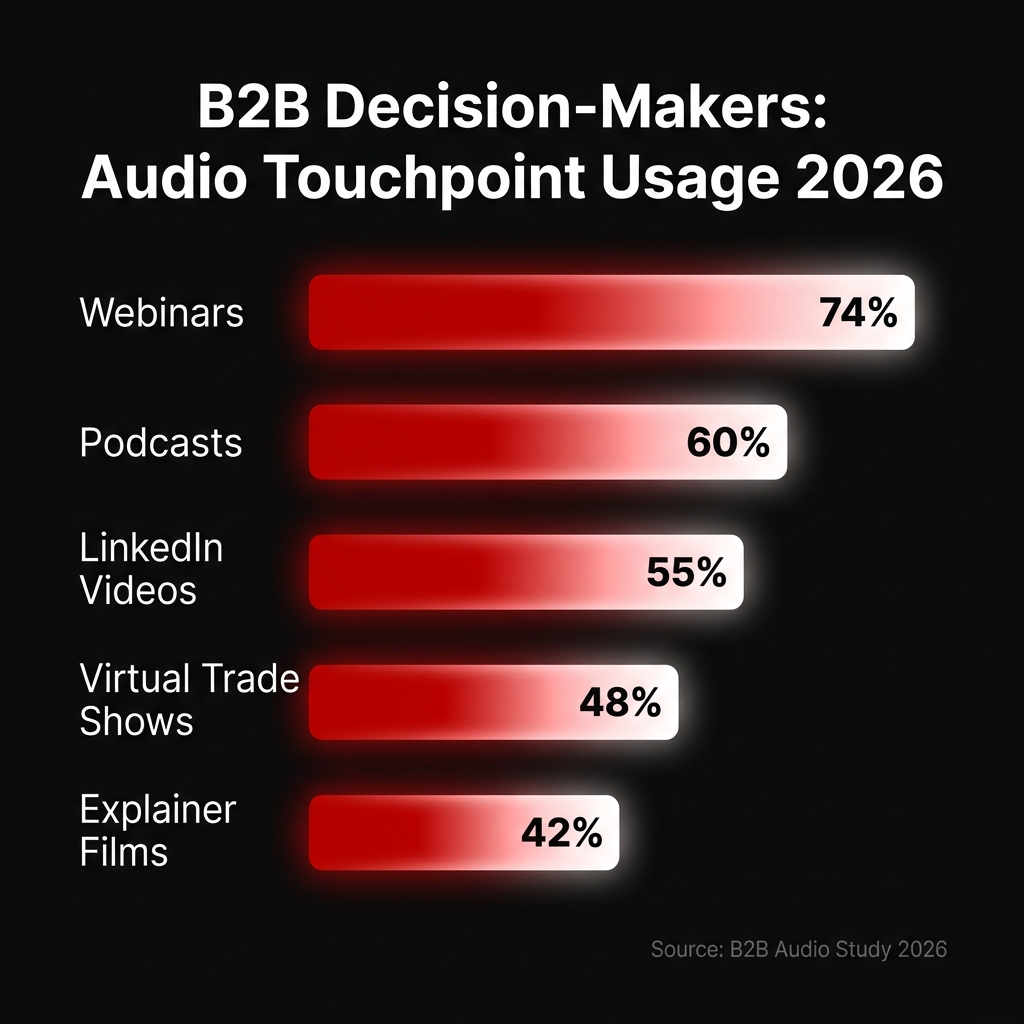 B2B decision-makers: Audio touchpoint usage 2026 – podcasts, webinars, LinkedIn videos