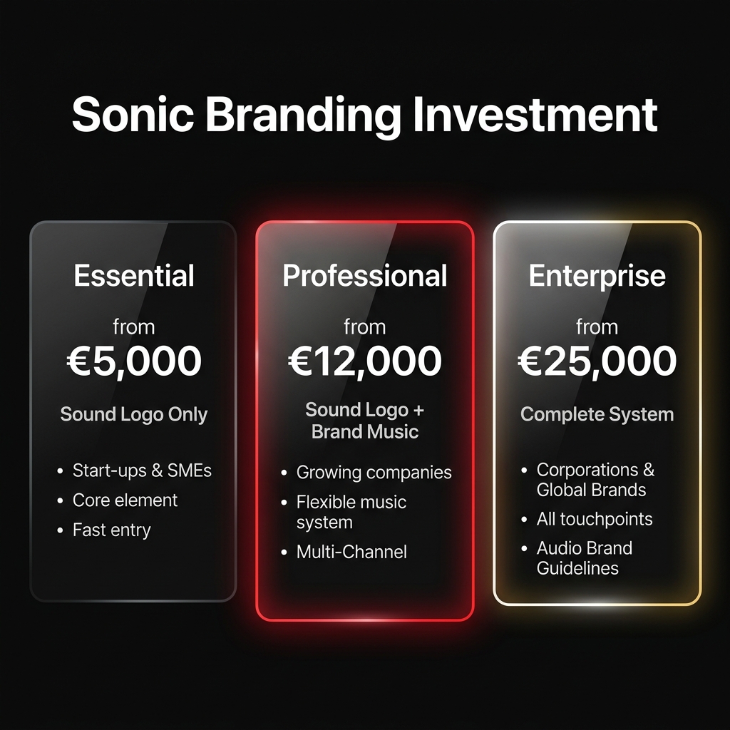 Sonic Branding Investment: Essential from €5,000, Professional from €12,000, Enterprise from €25,000